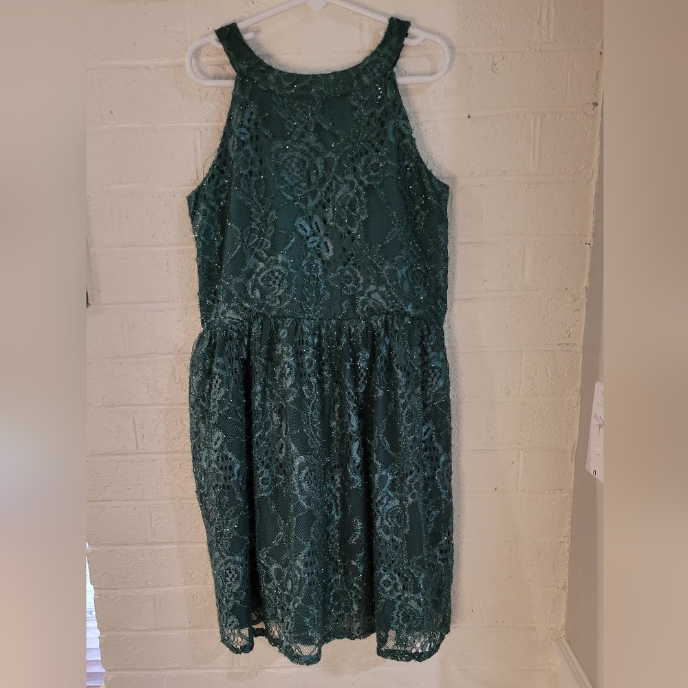 Girls green lace dress size 10
